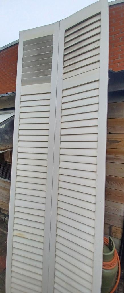 Witte houten vouwdeuren met lamellen, Doe-het-zelf en Verbouw, Deuren en Horren, Ophalen, Gebruikt, Minder dan 80 cm, 215 cm of meer
