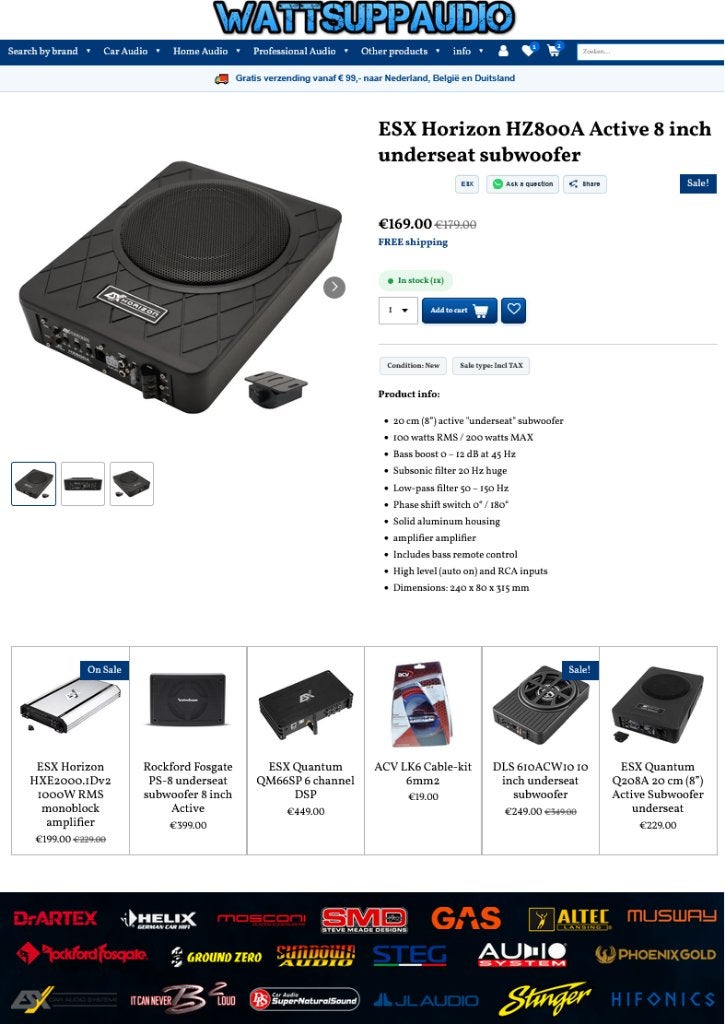 ESX Horizon HZ800A Active 8 inch underseat subwoofer, Audio Design, Nieuw, Am Breilingsweg 3, 76709 Kronau, Duitsland, Ophalen of Verzenden