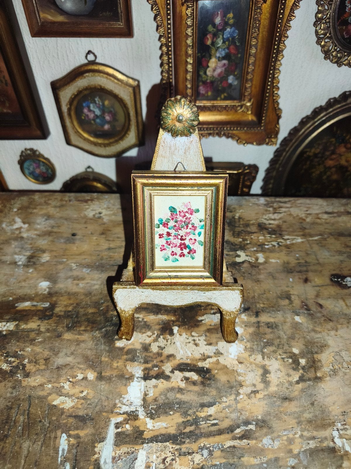 oud schilderijtje schilderij lijst stilleven bloemen L12, Antiek en Kunst, Ophalen of Verzenden