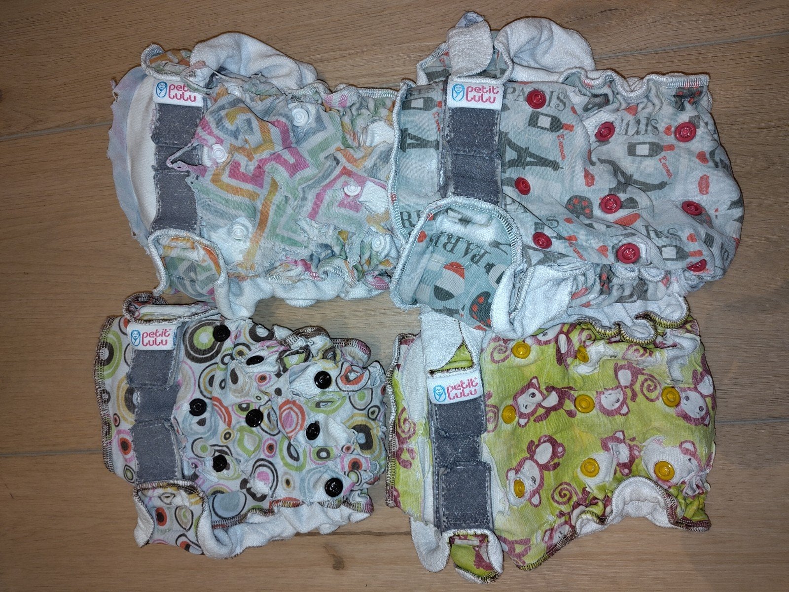 4 petit lulu one size wasbare luiers met klittenband, Ophalen of Verzenden, Gebruikt, Overige typen
