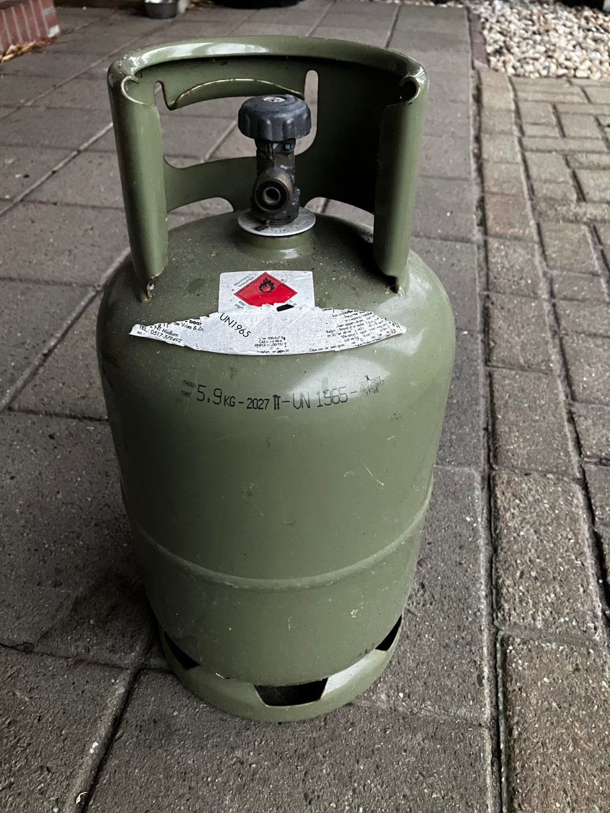 Lege groene gasfles 5,9 kg, Ophalen of Verzenden, Zo goed als nieuw