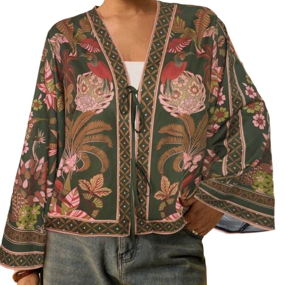 Kimono met tropische print (44-52), Verzenden, Nieuw, Groen, Trui of Vest