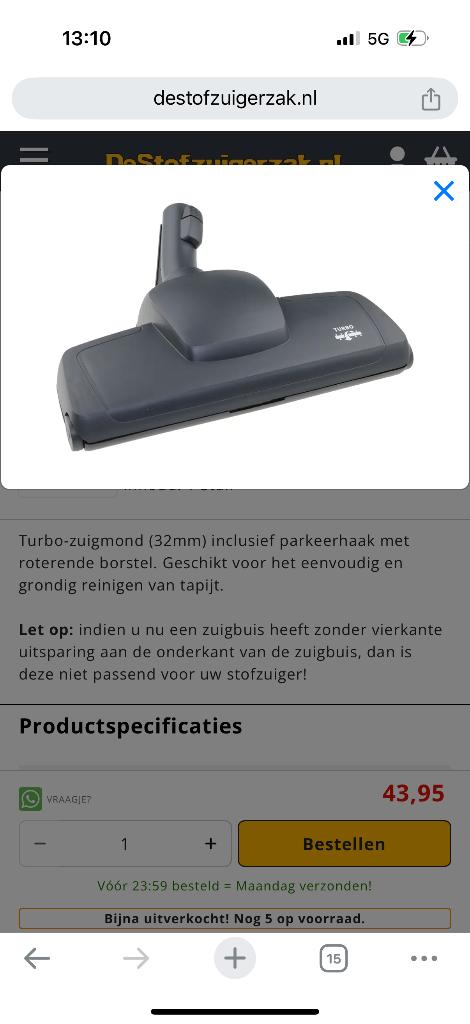 AEG Turbo stofzuigerkop, Ophalen of Verzenden, Zo goed als nieuw, Geschikt voor tapijt, AEG