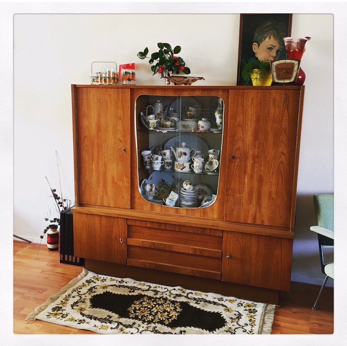 Vintage Teak Dressoir / Vitrinekast - Jaren 50 - 70 deens?, Antiek en Kunst, Ophalen