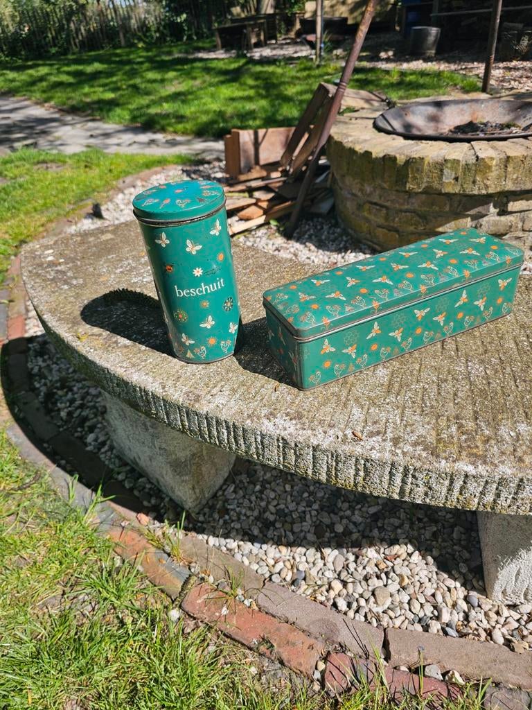 Vintage Spar Beschuit- en Koekblik Set 1957, Ophalen of Verzenden