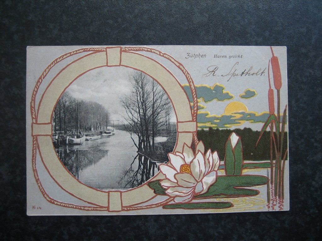 ZUTPHEN Havengezicht in nostalgisch kader 1901, Ophalen of Verzenden, Voor 1920, Gelderland