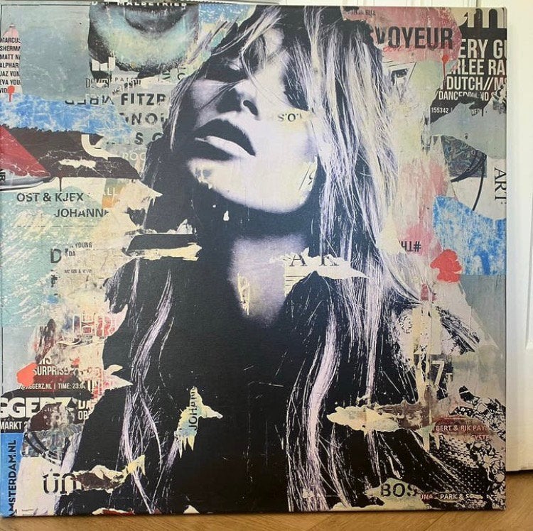 Wall art muurkunst schilderij canvas fashion icon kate moss, Ophalen of Verzenden
