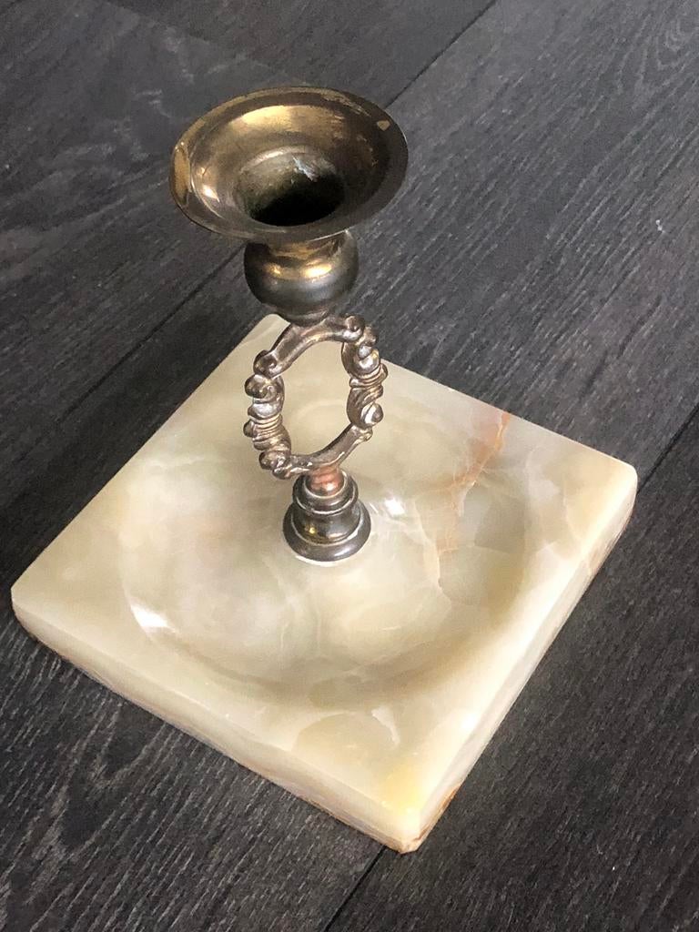 Vintage kandelaar met voet van onyx, Ophalen of Verzenden