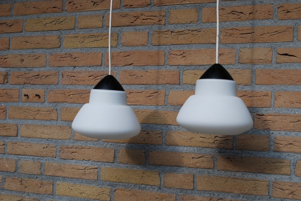 Jaren '60 Philips melkglazen hanglampen, Gebruikt, Vintage, Glas, Nb