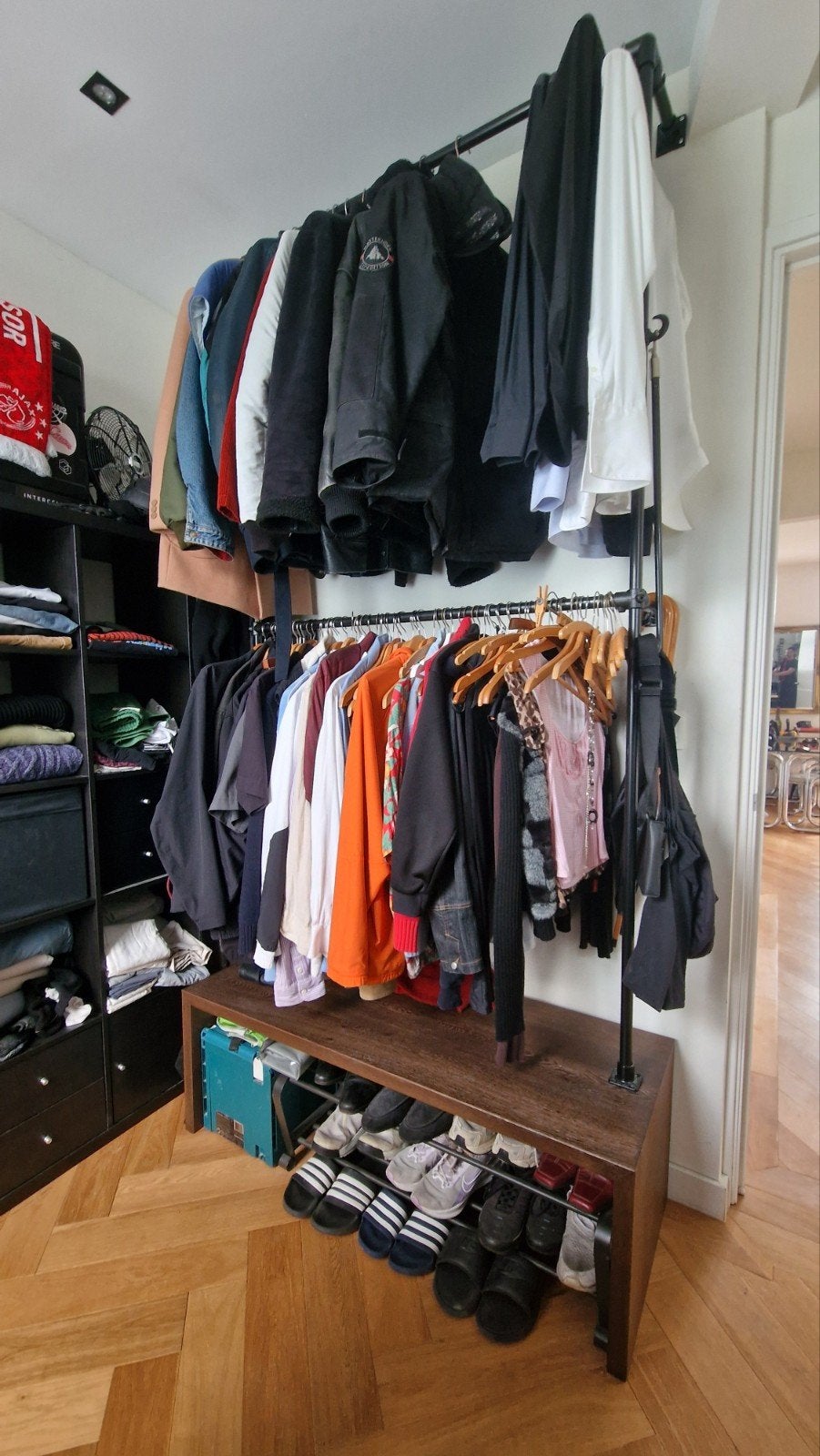 Steigerbuizen garderobe met eiken schoenenkast - kledingrek, Huis en Inrichting, Ophalen, Zo goed als nieuw
