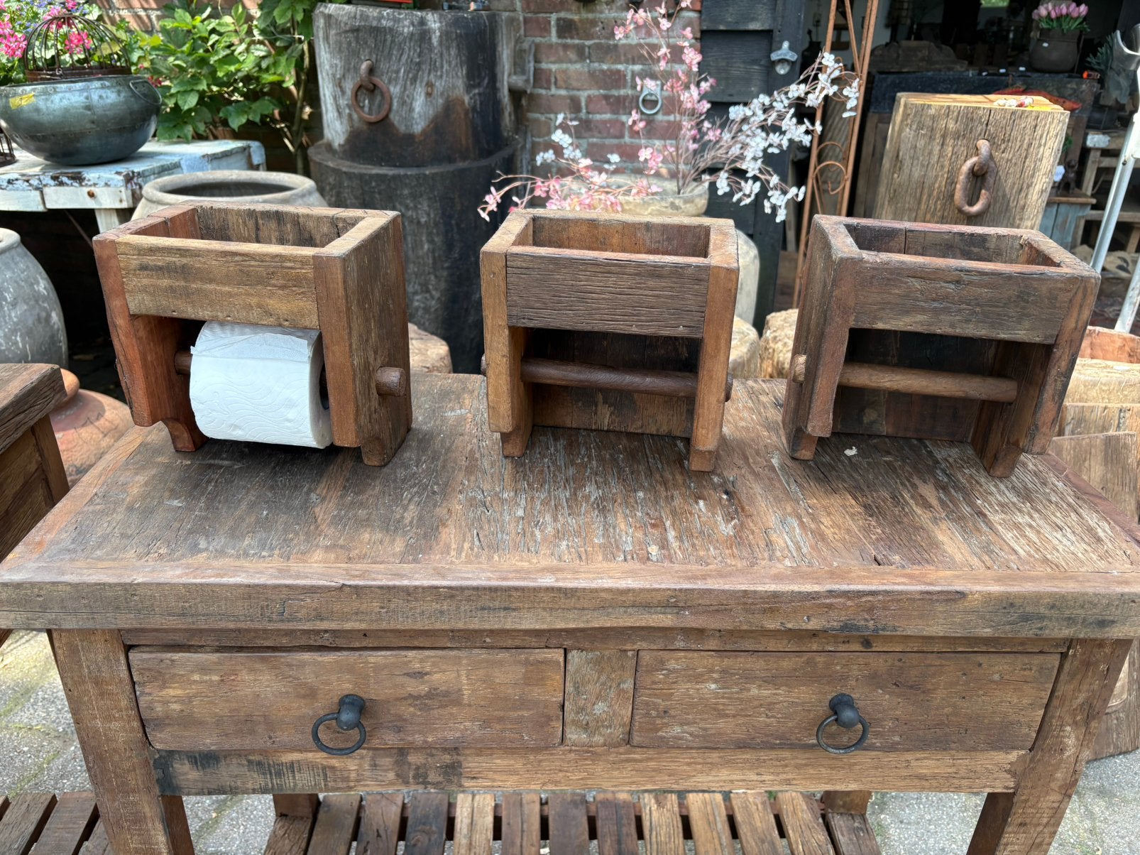 WC rol houder met bakje - oud Railwood, Toilet-accessoire, Nieuw, Ophalen of Verzenden, Nvt