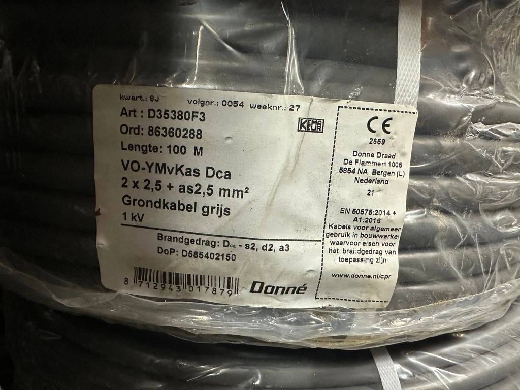 Koper kabel 2x rol 2x2,5 YMvKas, 150 per stuk, Ophalen, Nieuw, Kabel of Snoer