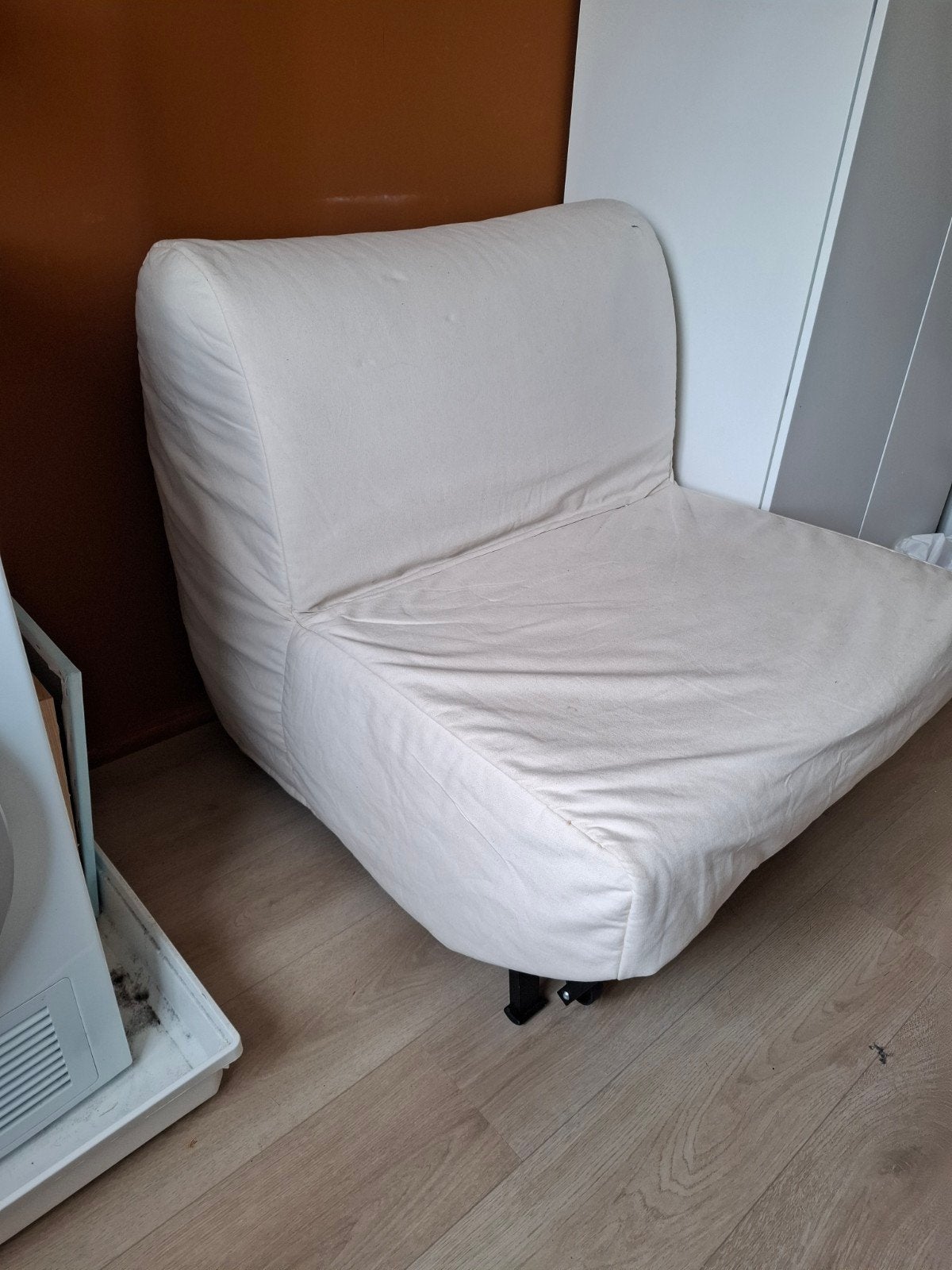 IKEA Lycksele LÖVÅS slaapfauteuil met extra grijze hoes, Ophalen, Gebruikt, Eenpersoons, 190 cm of minder