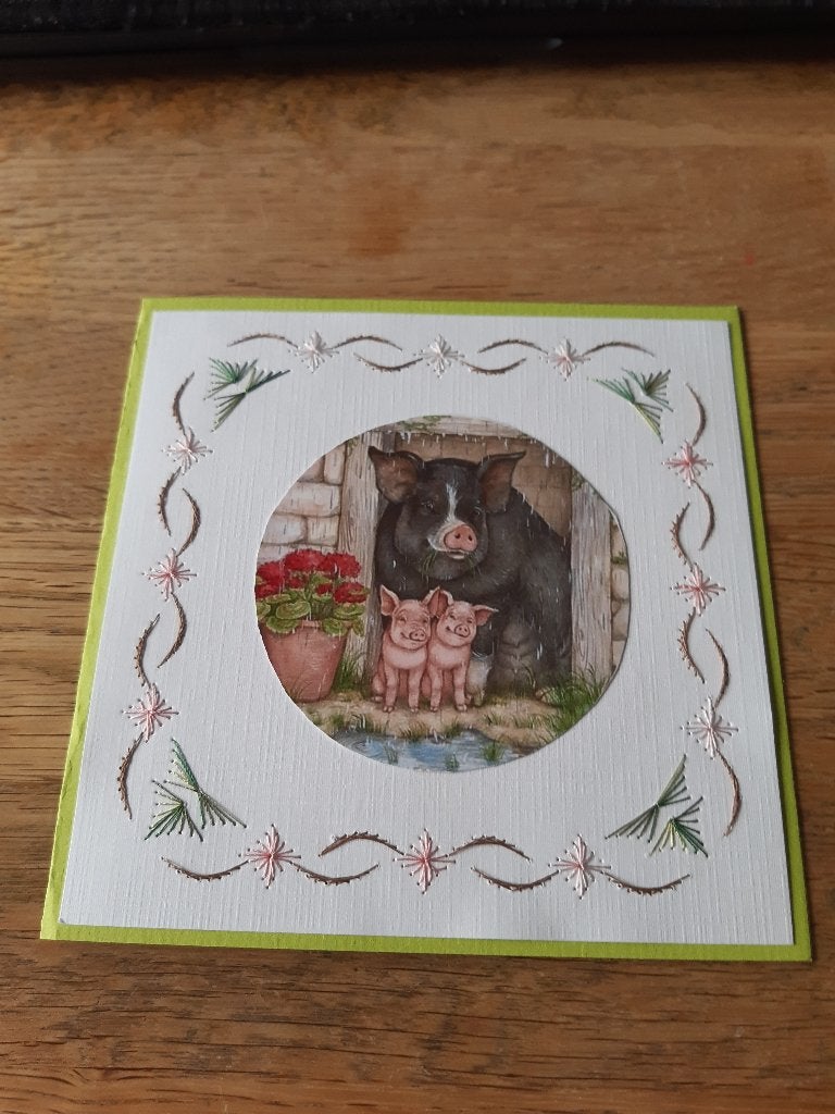Borduur-Varkentjes)1471), Hobby en Vrije tijd, Kaarten | Zelfgemaakt, Ophalen of Verzenden, Nieuw, Dieren