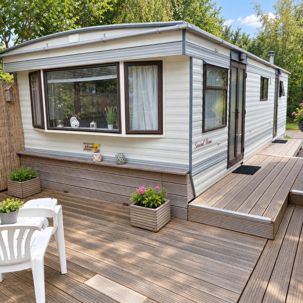 Chalet / stacaravan 9 x 3,60 m | 2 slaapkamers, Tot en met 5