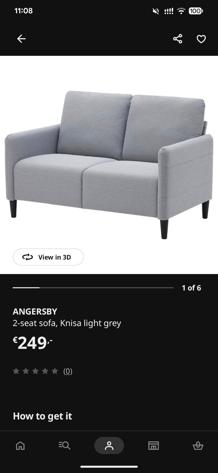 IKEA ANGERSBY 2-zitsbank, Knisa lichtgrijs, Ophalen, 150 tot 200 cm, Tweepersoons, 75 tot 100 cm