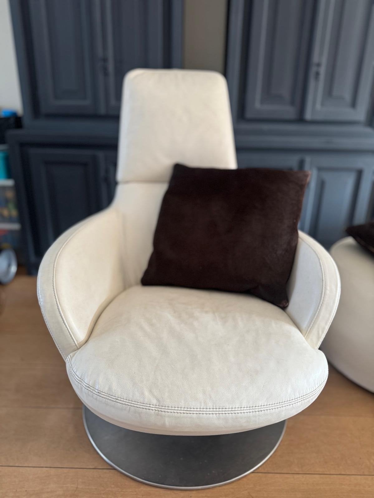 Natuzzi Lederen Draaifauteuil eventueel met Kussens, Ophalen, Gebruikt, Leer, 75 tot 100 cm