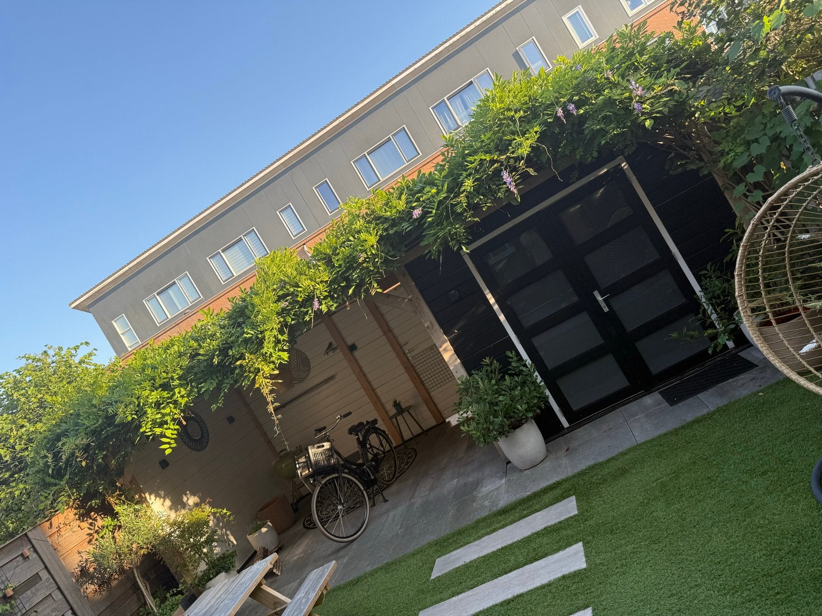 Houten veranda met schuur (7x3m) - Zelf demonteren, Ophalen, Gebruikt, Veranda