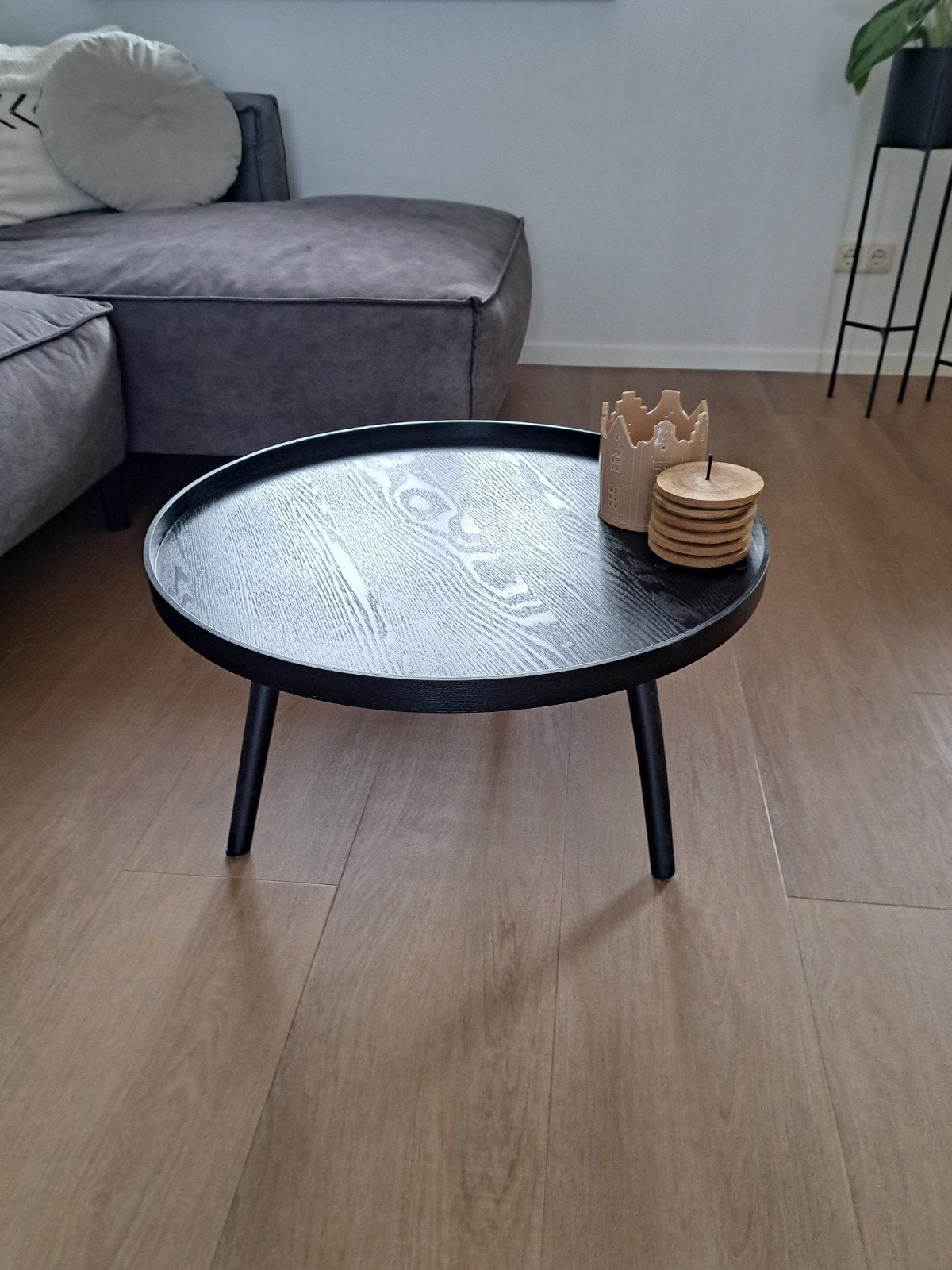 Zwarte ronde salontafel/bijzettafel WOOOD, Ophalen, 50 tot 100 cm, Rond, 50 tot 100 cm