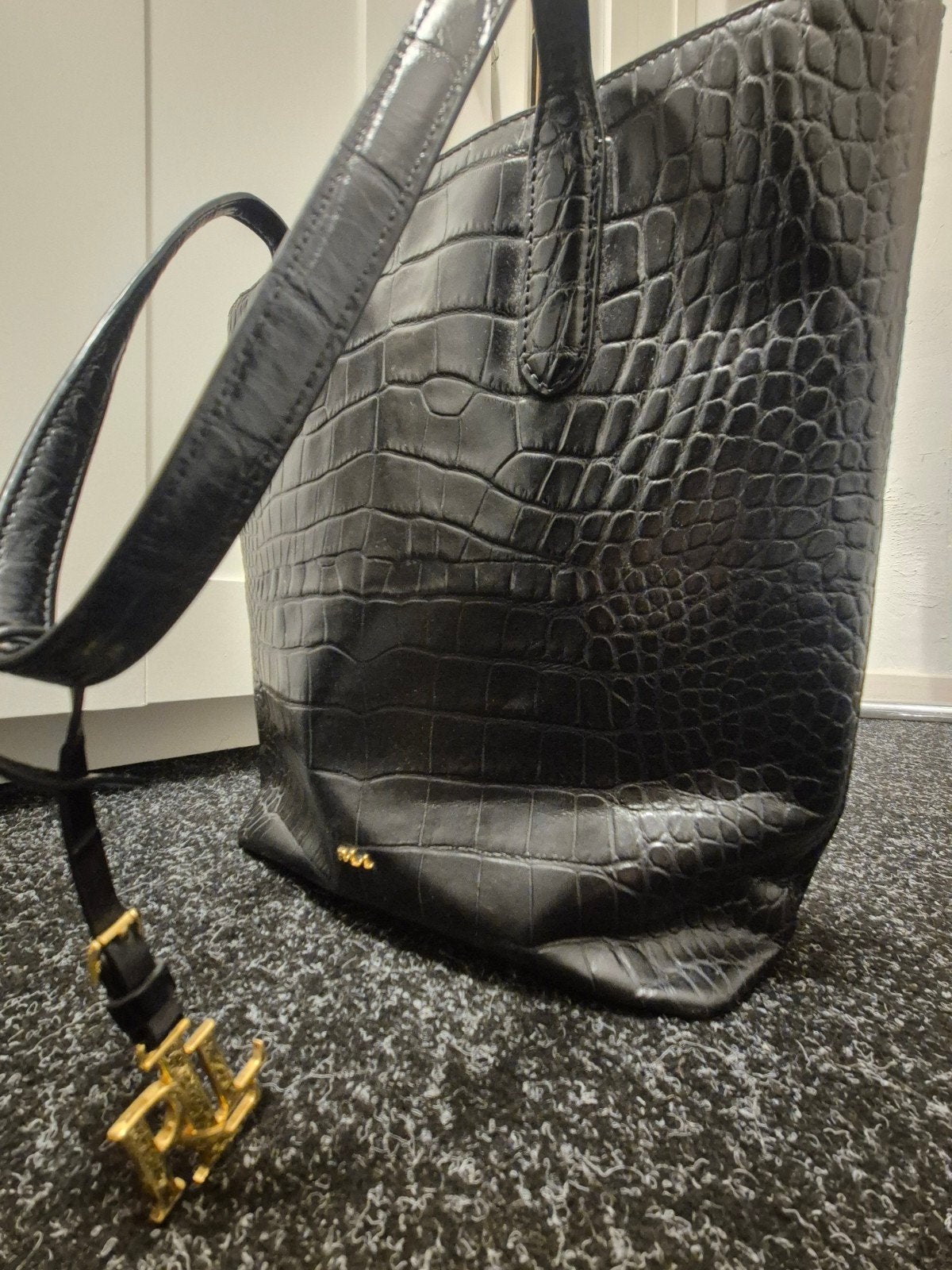 Stijlvolle Zwarte Ralph Lauren Shopper met Krokodillenprint, Ophalen of Verzenden