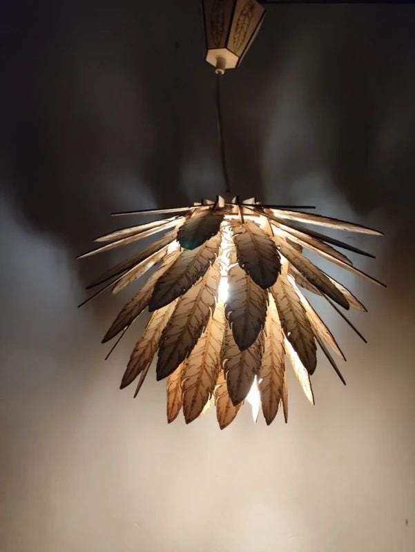 Houten hanglamp – Houten veerdesign, Ophalen of Verzenden, Zo goed als nieuw, Hout, Een bohemian en natuurlijke stij