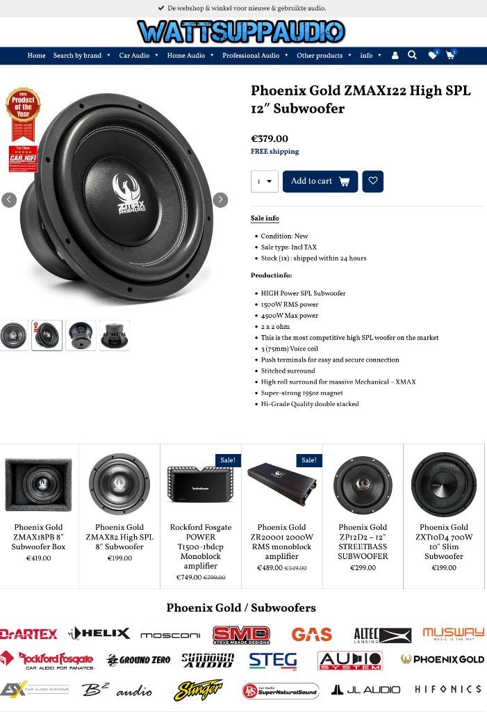 Phoenix Gold ZMAXX122 High SPL 12 inch subwoofer, Auto diversen, Hifi-Focus, Aalsmeerderweg 173 1432 CL, Aalsmeer, Nieuw, Ophalen of Verzenden