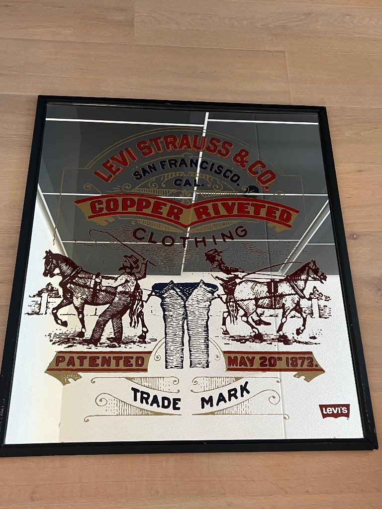 Vintage Levi Strauss & Co. Reclamespiegel, Ophalen, Gebruikt, 100 tot 150 cm, Rechthoekig