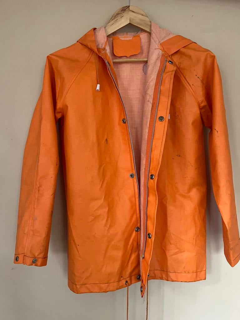 Klassieke vintage oranje regenjas kind maat 146-152, Ophalen of Verzenden, Zo goed als nieuw