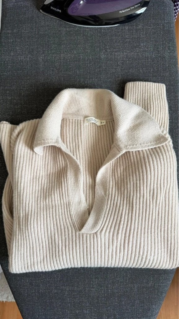 Suitsupply Wol Kasjmier Beige Gebreide Polo Sweater Maat M, Kleding | Heren, Beige, Zo goed als nieuw, Suitsupply, Verzenden