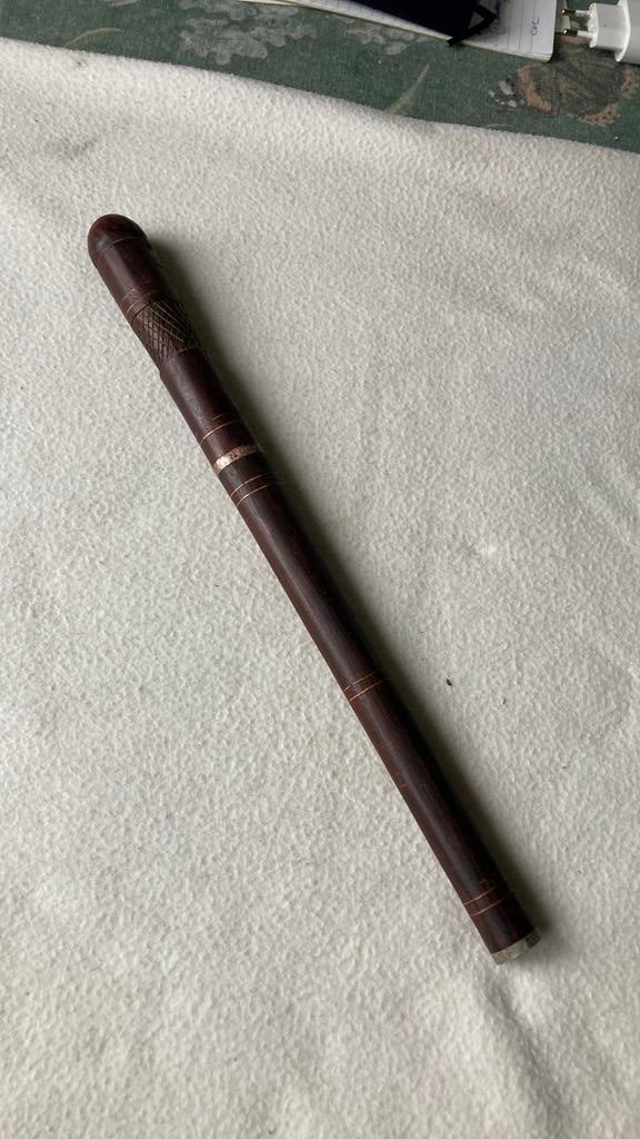Vintage hard-ebbenhout Massai/Kenia stevig met roodkoperen, Ophalen of Verzenden