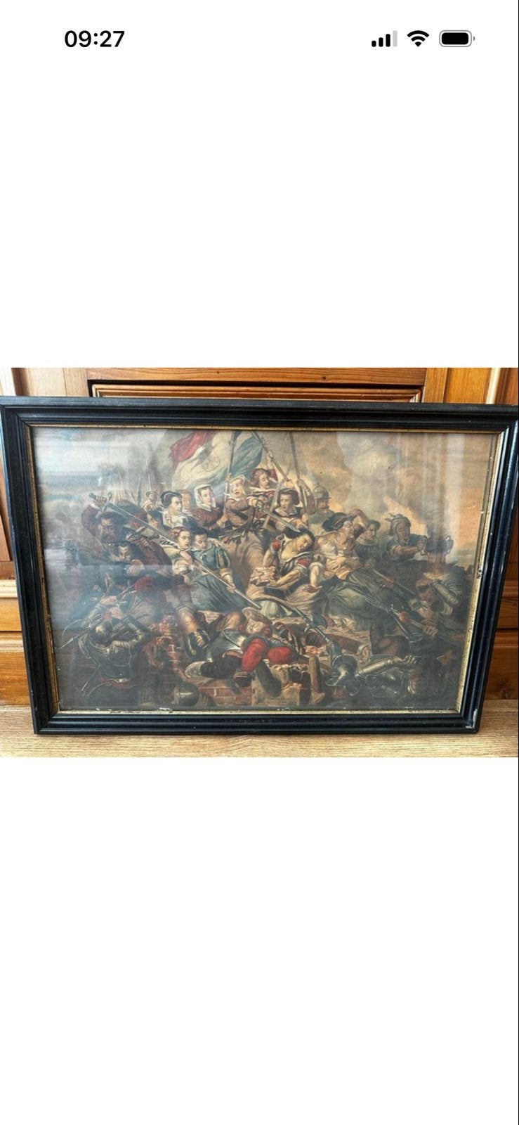 Historisch schilderij: Slagtafereel met vlag, Antiek en Kunst, Kunst | Schilderijen | Klassiek, Doek, Ophalen of Verzenden, Olieverf