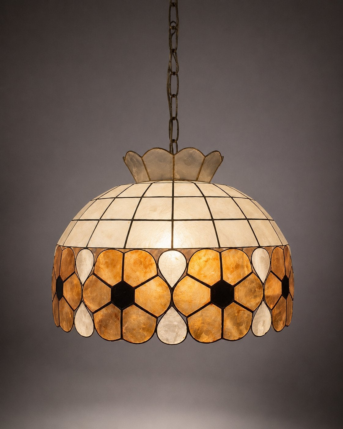 Vintage Capiz schelpenlamp – jaren 70, Huis en Inrichting, Lampen | Hanglampen, Ophalen, Zo goed als nieuw