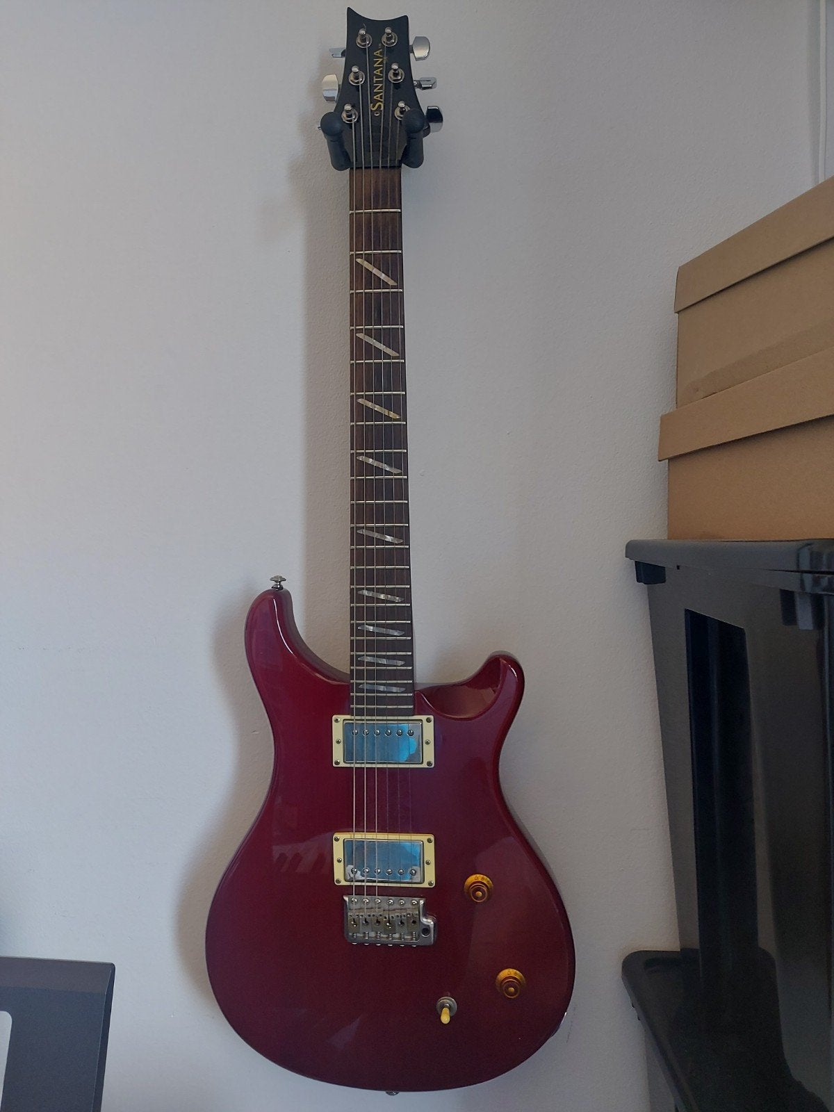 Santana PRS elektrische gitaar, rood, met gigbag, Ophalen of Verzenden, Gebruikt, Solid body