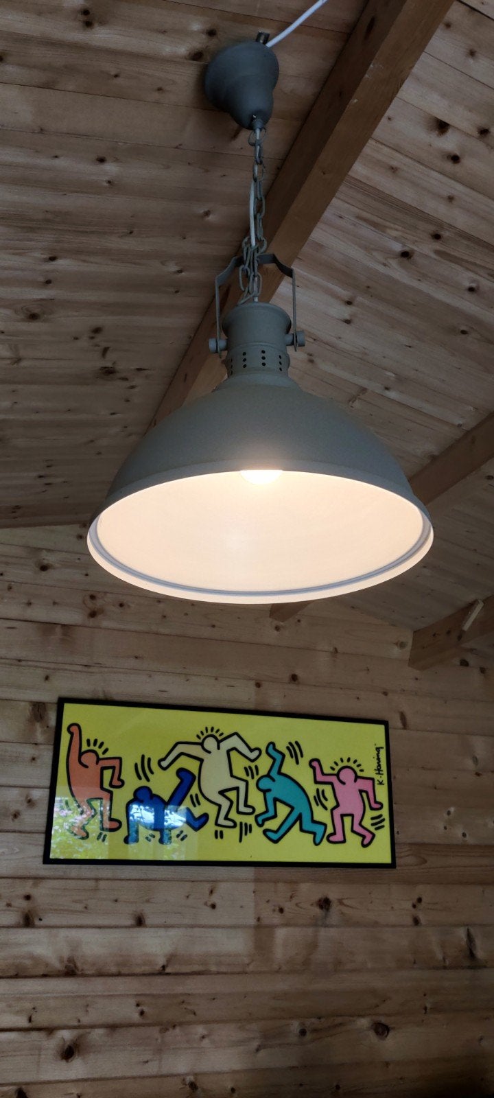 Industriële hanglamp - Groen/Grijs, Ophalen, Gebruikt, E27 (groot), Metaal