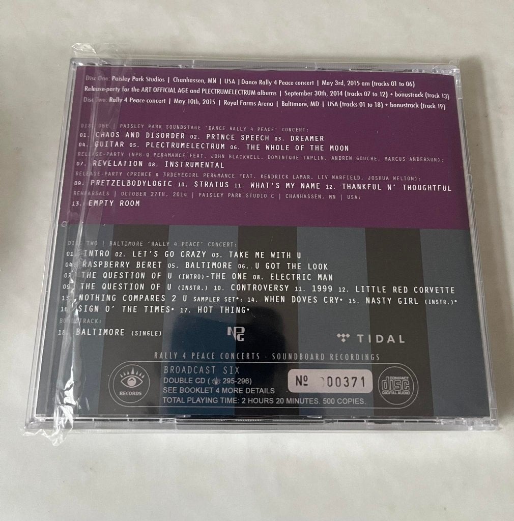 Prince – Broadcast Six: Rally 4 Peace Concerts 2CD, Cd's en Dvd's, Import, Live-album, Nieuw in verpakking, Verzenden