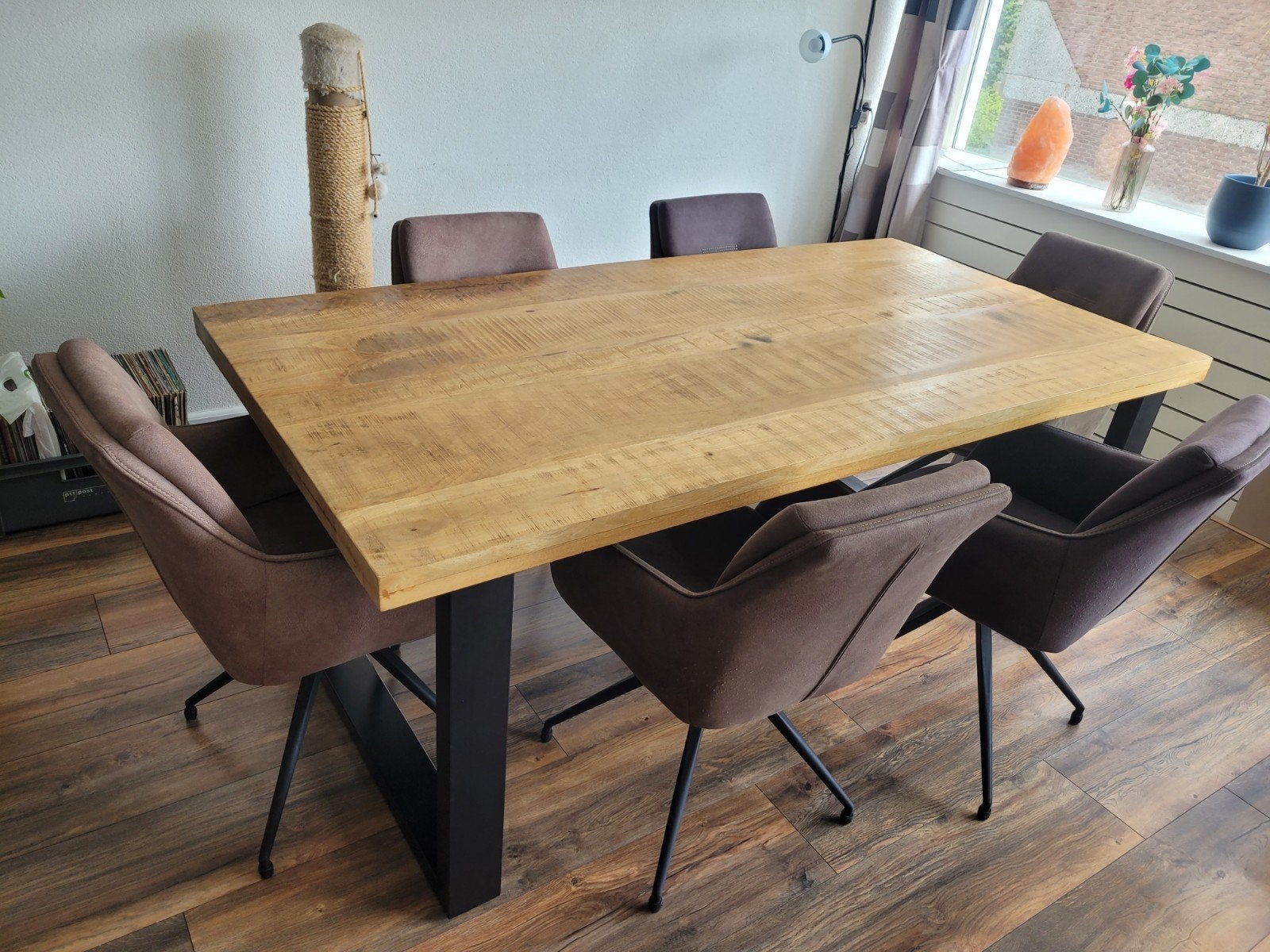 Eettafel mangohout 200x100cm | Industriele look, Ophalen, 200 cm of meer, Zo goed als nieuw, Rechthoekig