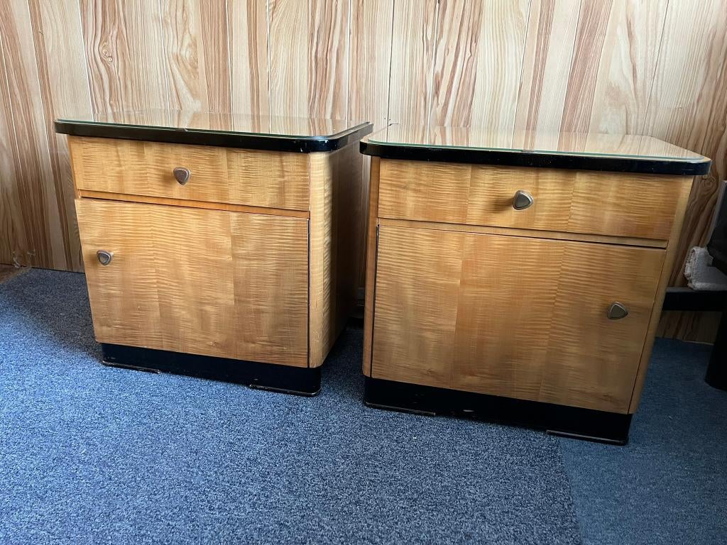 Twee vintage nachtkastjes met spiegelblad - jaren 60, Ophalen, Gebruikt, Minder dan 45 cm, Minder dan 55 cm