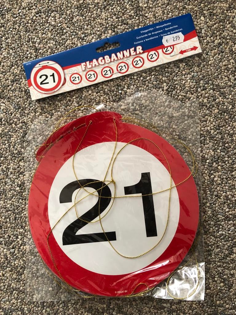 Vlaggenlijn 21 jaar - 12 meter - verjaardag versiering, Hobby en Vrije tijd, Feestartikelen, Ophalen of Verzenden, Nieuw, Versiering