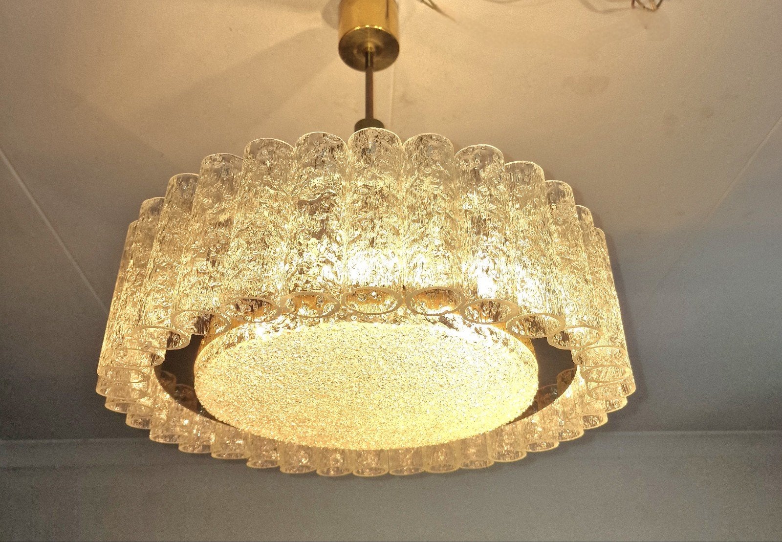 Vintage Doria Leuchten Hanglamp met Glazen Tubes, Ophalen, Gebruikt, Glas