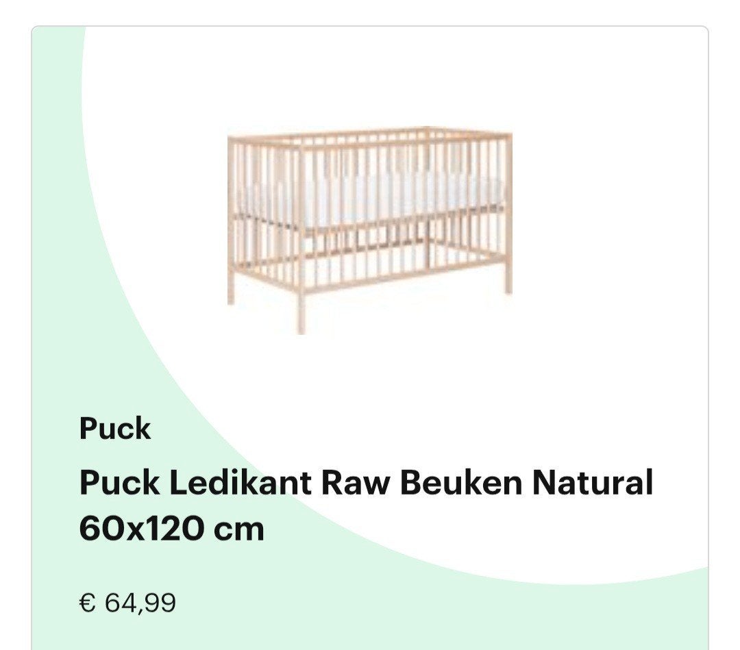 Puck Ledikant Raw Beuken Natural 60x120 cm, Ophalen, Zo goed als nieuw, Ledikant