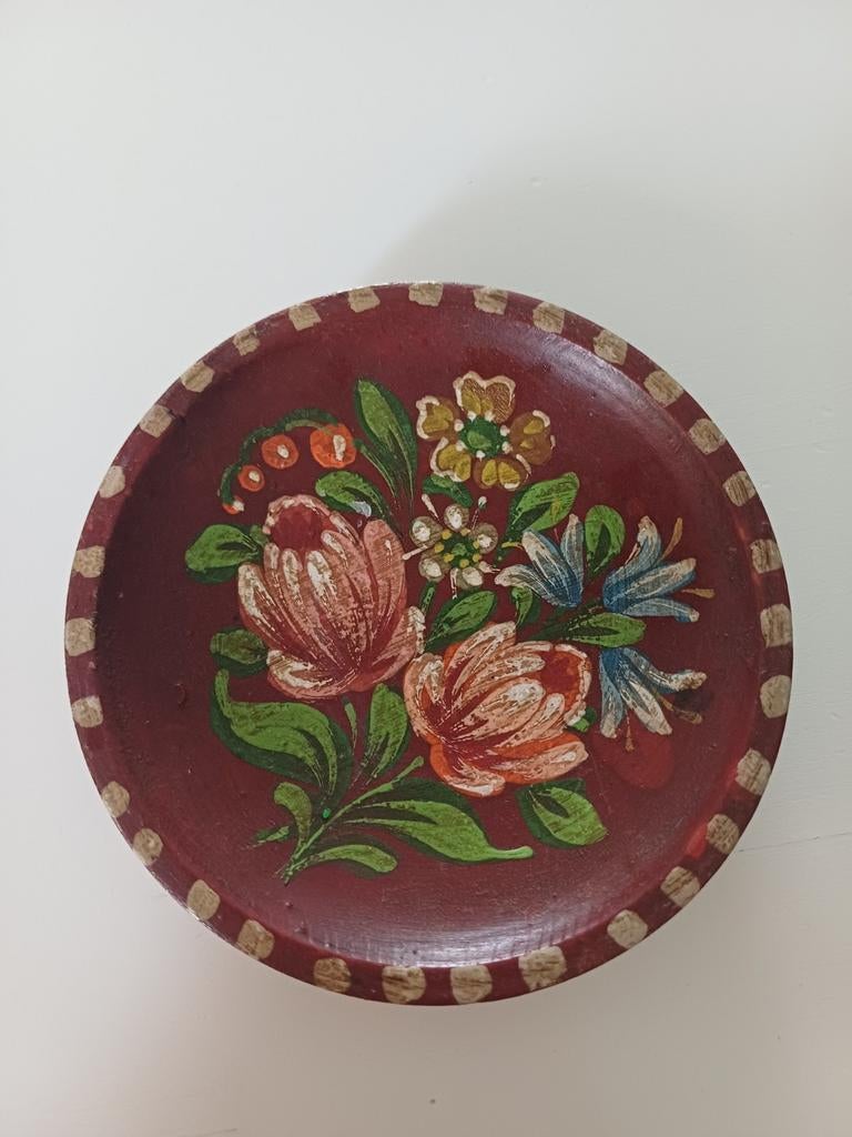 Handbeschilderd houten bordje met bloemmotief, Antiek en Kunst, Ophalen of Verzenden