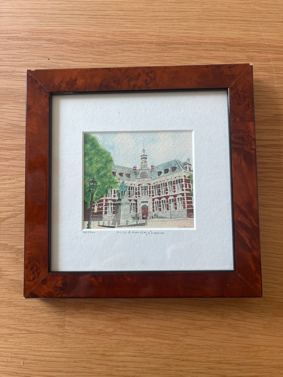 Ingelijste aquarel Academiegebouw Utrecht, gesigneerd, Ophalen of Verzenden