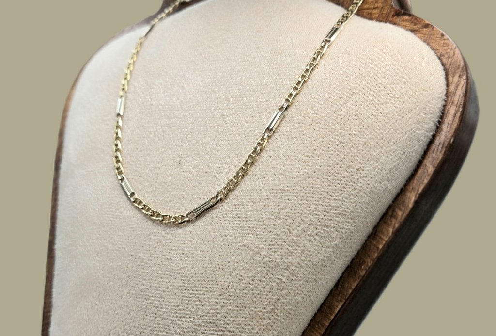 Vintage gouden bicolor ankerschakelketting plaatjes.2026/564, ., Ophalen of Verzenden, Zo goed als nieuw, .