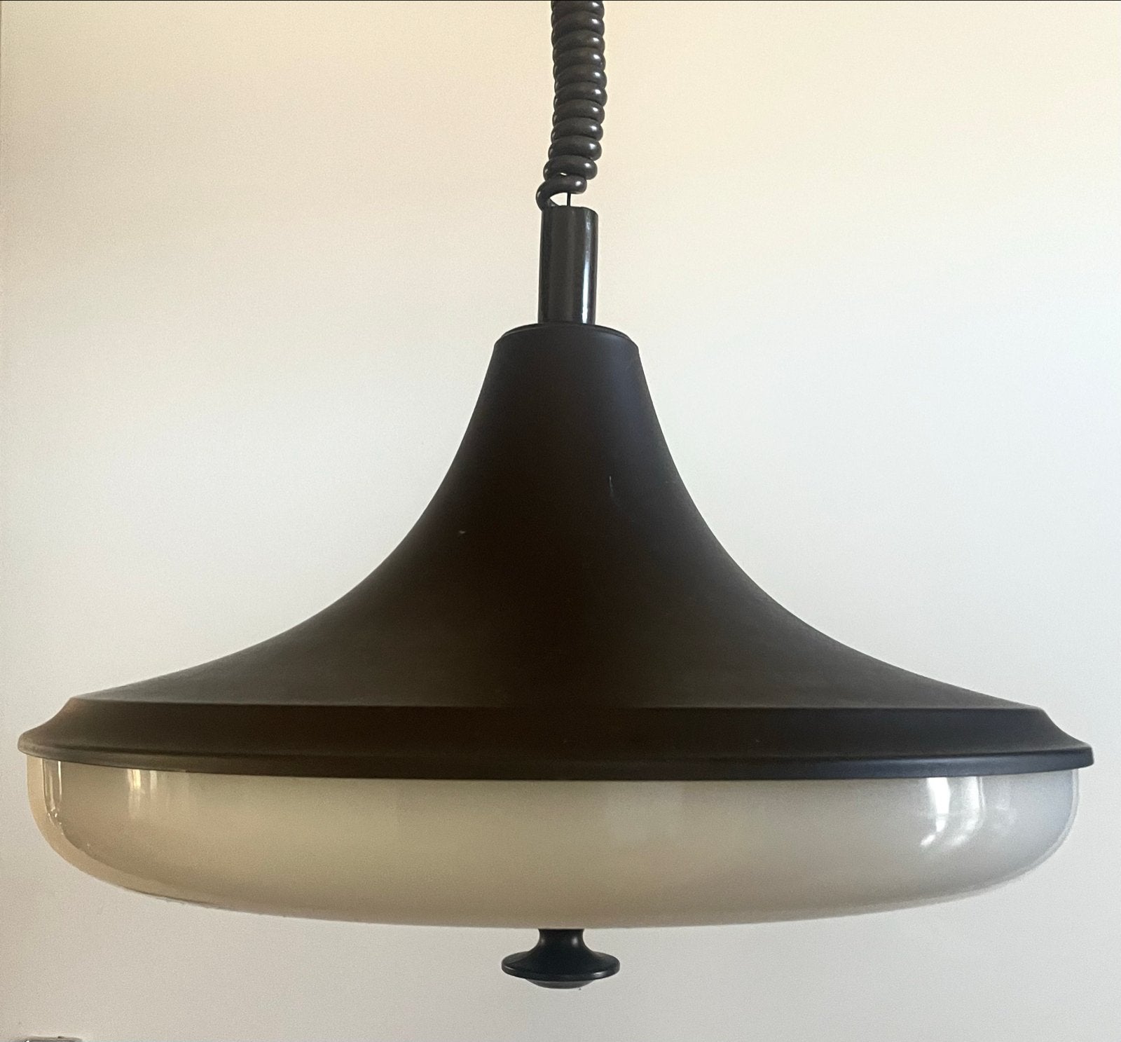 Vintage Massive hanglamp, donkerbruin/wit, jaren '70, Ophalen of Verzenden, Gebruikt, Metaal