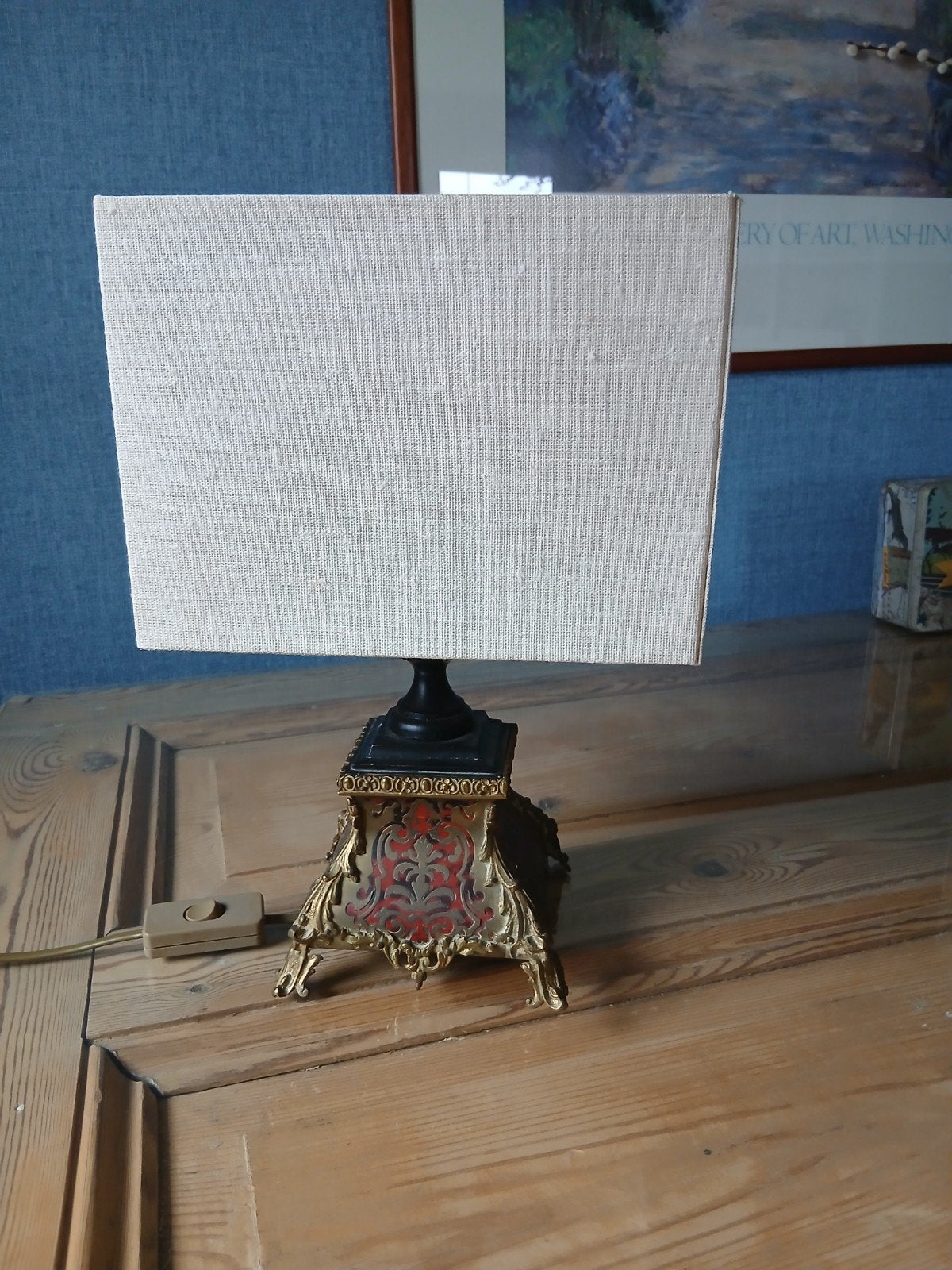 2 Antieke Boullelampen met decoratieve voet, Ophalen