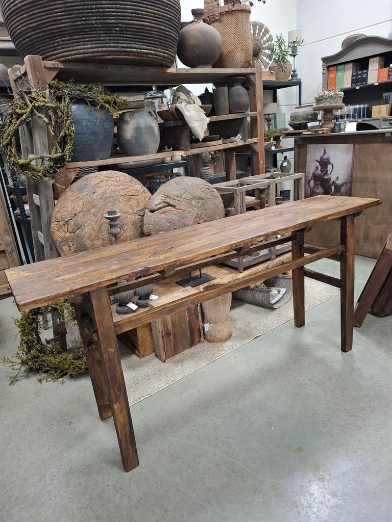 Robuuste site tabel landelijk sober, Huis en Inrichting, Tafels | Sidetables, Ophalen, Zo goed als nieuw, 150 tot 200 cm, 25 tot 50 cm