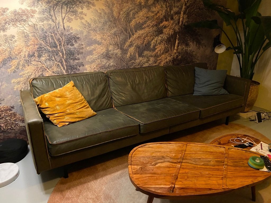 WOOOD Rodeo 3-zits bank eco-leer Groen (Army), Ophalen, 250 tot 300 cm, Gebruikt, Modern, stoer en eigentijds