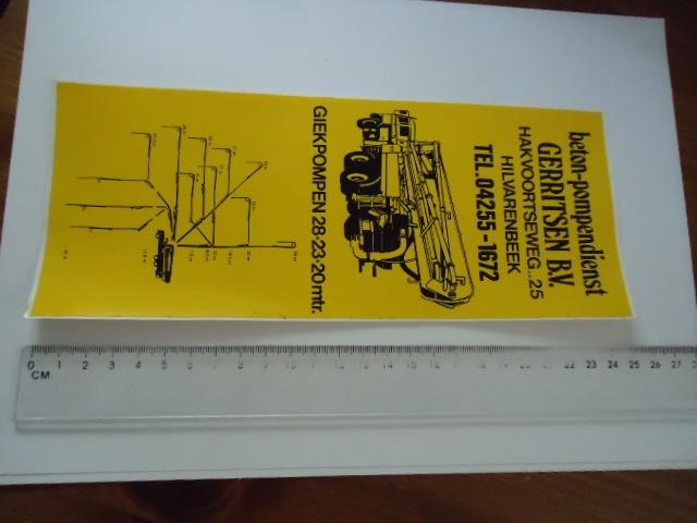 sticker oud GERRITSEN Hilvarenbeek Beton pomp truck giek, Verzenden, Zo goed als nieuw, Bedrijf of Vereniging