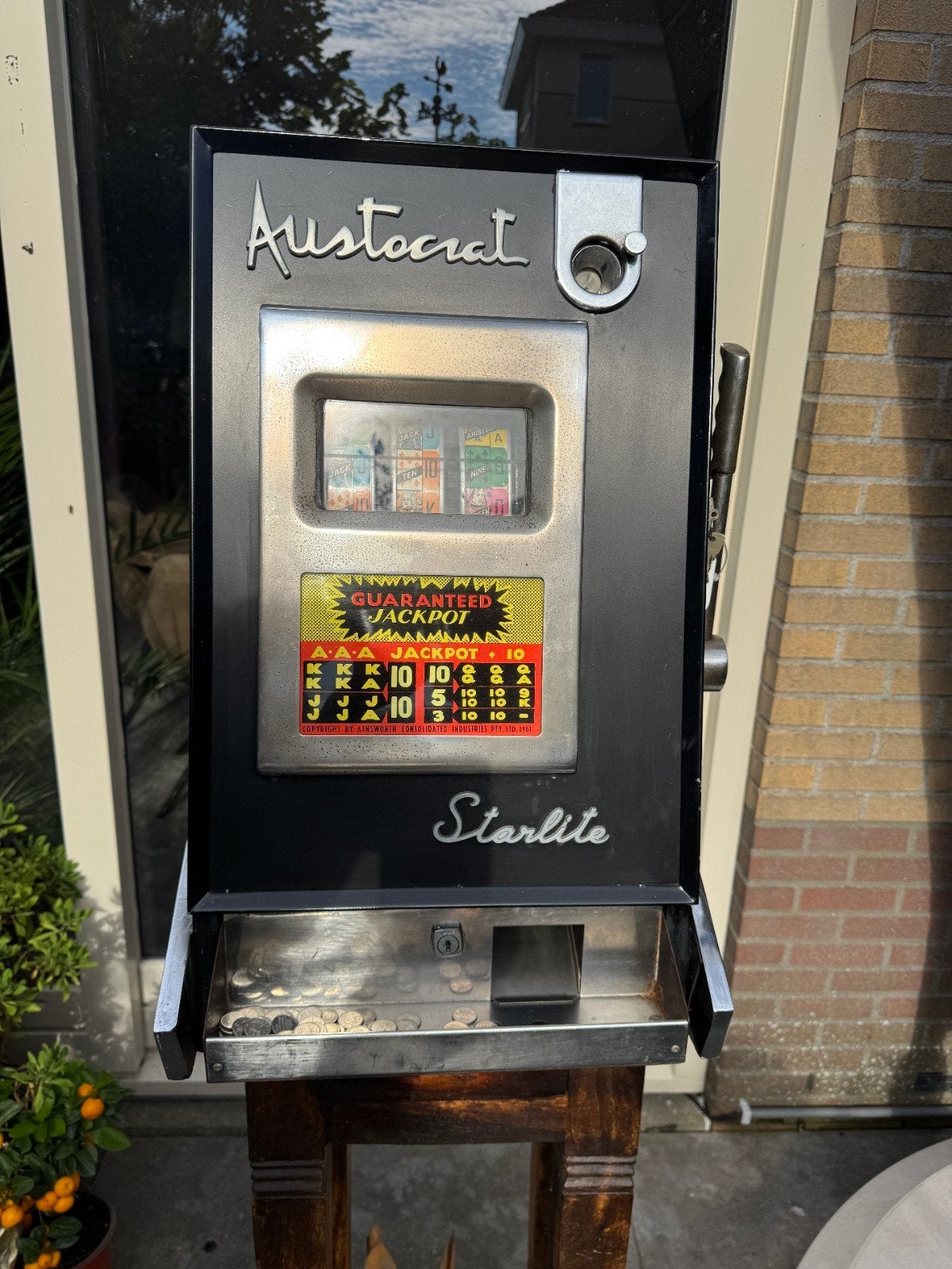 Vintage Aristocrat Starlite fruitautomaat een armige bandiet, Gulden, Ophalen, Gebruikt, Met sleutels