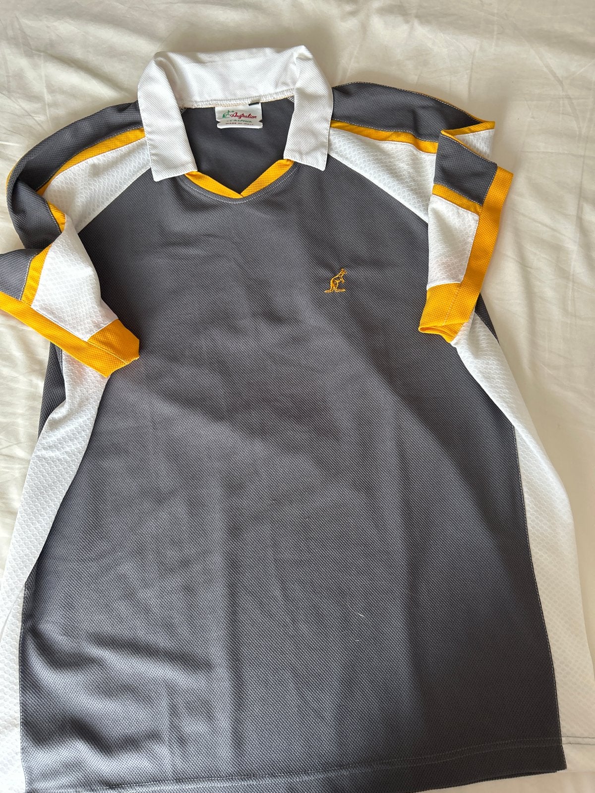 Australian Polo Shirt Maat 56 (XL) - Grijs/Wit/Geel, Ophalen of Verzenden, Gedragen, Maat 56/58 (XL), Grijs